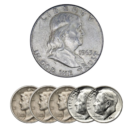 90% Silver Coins ($1 FV, Circulated, Dimes, and/or Quarters and/or Halves)