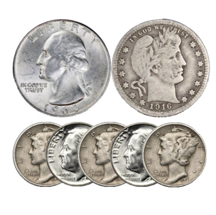 90% Silver Coins ($1 FV, Circulated, Dimes, and/or Quarters and/or Halves)